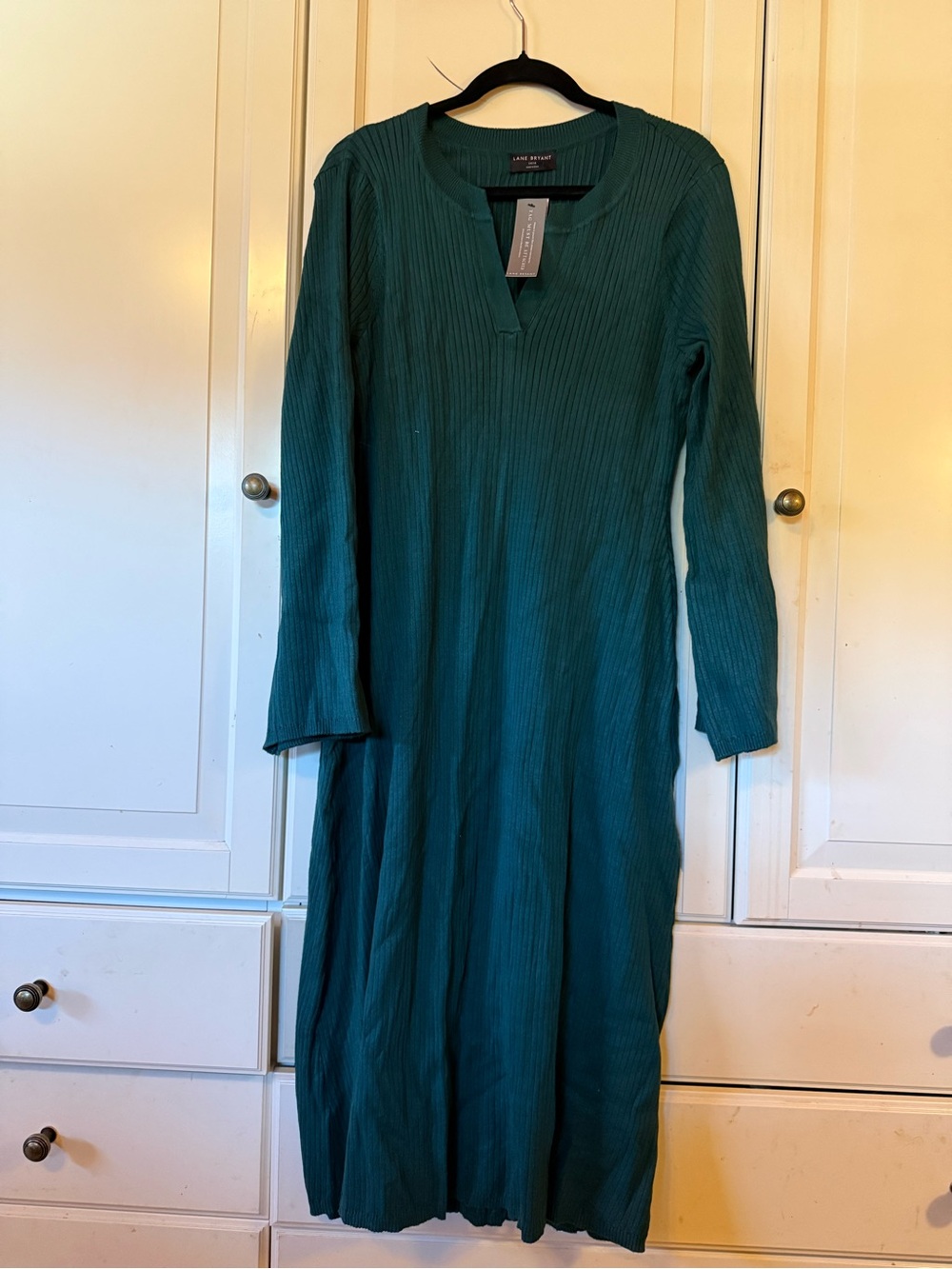 Lane Bryant Teal Ribbed Long Sleeve Midi Dress